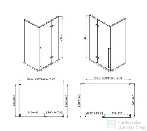 Wellis Sorrento Plus 140x90 zuhanykabin, jobbos  WC00506