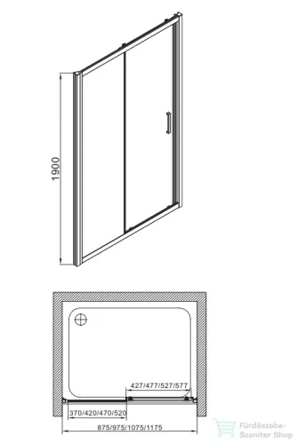 Wellis Premier 110 tolóajtós zuhanyfal,  1100x40x1900 mm, WC00516