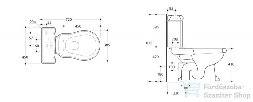 Sapho KERASAN RETRO álló WC, alsó kifolyású, tartállyal, öblítőmechanikával, ülőke nélkül (WCSET01-RETRO-SO)