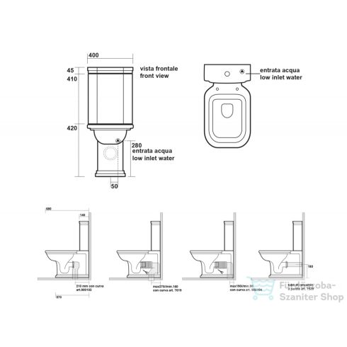 Sapho KERASAN WALDORF kombi WC, alsó/hátsó kifolyású, tartállyal, öblítőmechanikával, ülőke nélkül (WCSET04-WALDORF)