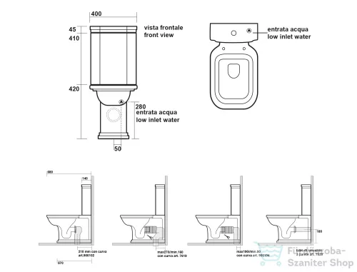 Sapho KERASAN WALDORF kombi WC, alsó/hátsó kifolyású, tartállyal, öblítőmechanikával, ülőke nélkül (WCSET04-WALDORF)