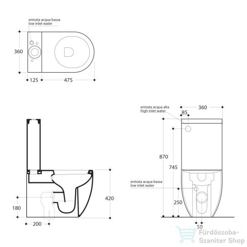Sapho KERASAN FLO kombi WC, tartállyal, mechanikával, alsó/hátsó kifolyású, ülőke nélkül (WCSET11-FLO)