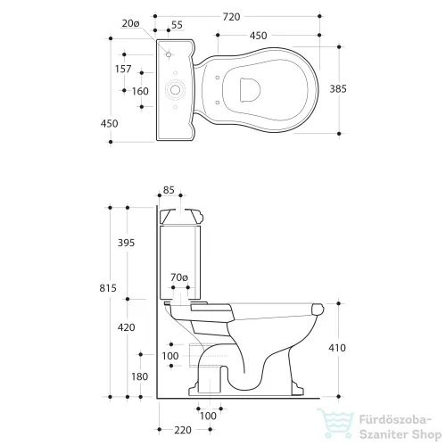 Sapho KERASAN RETRO kombi WC, hátsó kifolyású, tartállyal, öblítőmechanikával, ülőke nélkül, fehér/bronz (WCSET12-RETRO-ZO)