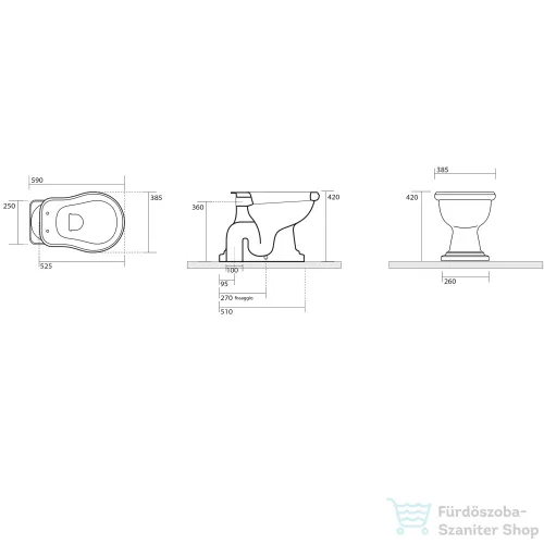 Sapho KERASAN RETRO álló WC, alsó kifolyású, tartállyal, öblítőmechanikával, ülőke nélkül, fehér/bronz (WCSET17-RETRO-SO)