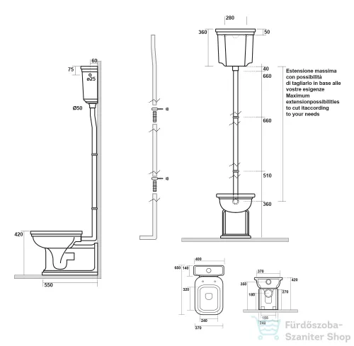 Sapho KERASAN WALDORF álló WC, alsó/hátsó kifolyású, tartállyal, öblítőmechanikával, ülőke nélkül, fehér/króm (WCSET20-WALDORF)