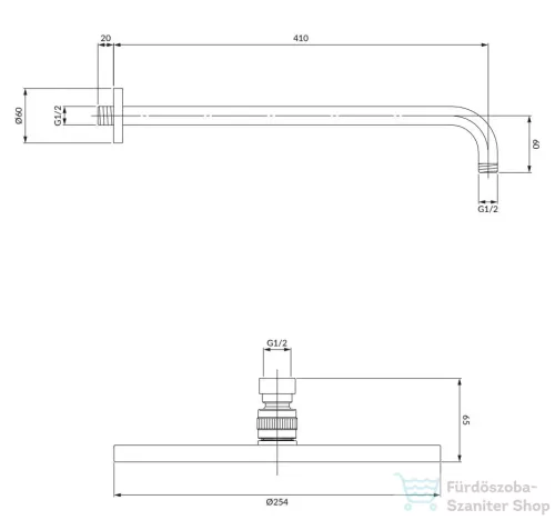 Omnires SLIMLINE 25 cm-es fejzuhany 41 cm-es zuhanykarral, króm WGSET1CR