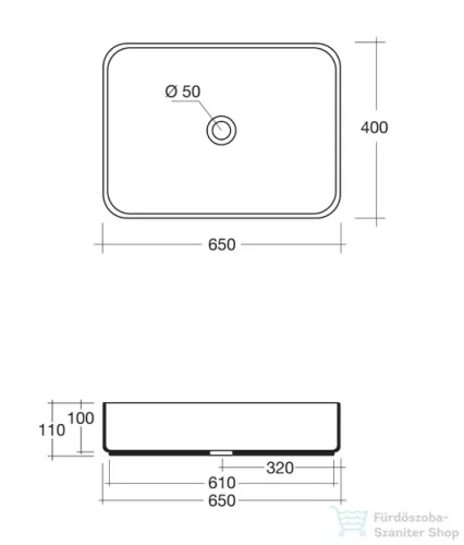 Sapho BLADE kerámiamosdó, túlfolyó nélkül, 65x11x40cm (WH051)