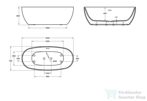 Wellis Oval 150x75 szabadonálló kád WK00132