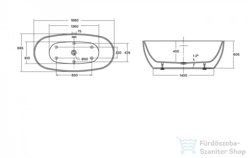 Wellis Oval 186x88,5 szabadonálló kád  WK00133