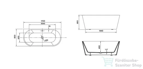 Wellis Calabria black 170x80 szabadon álló kád WK00138