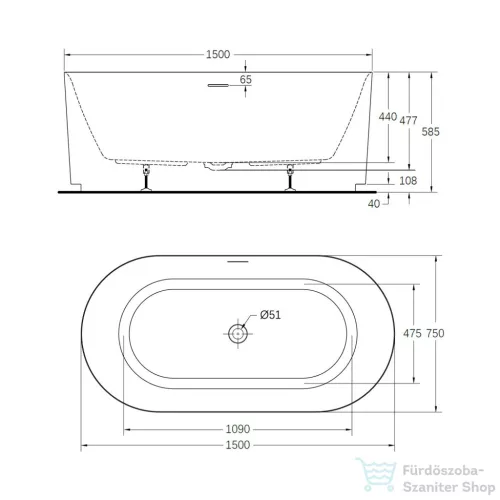 Wellis Pireas 150 cm szabadonálló kád, fehér  WK00215
