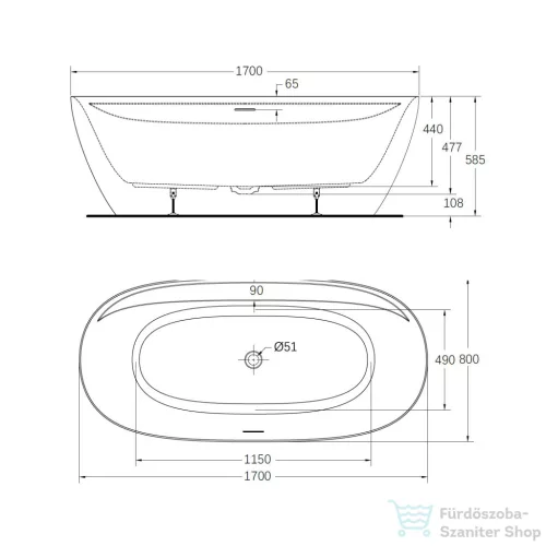 Wellis Katerini 170 cm szabadonálló kád, fehér WK00220