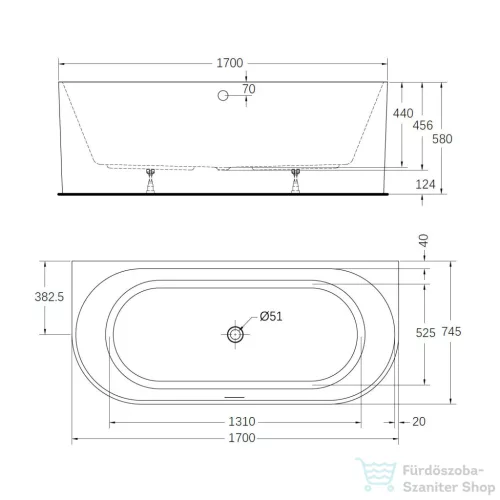 Wellis Calabria Slim 170x80 félszabadon álló kád, fehér WK00221