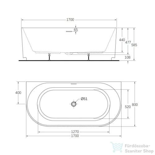 Wellis Calabria Slim Linear 170x80 félszabadon álló kád, fehér WK00224