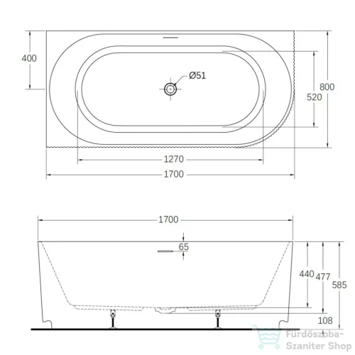 Wellis Calabria Slim Linear Corner 170x80 félszabadon álló kád, fehér, balos WK00226
