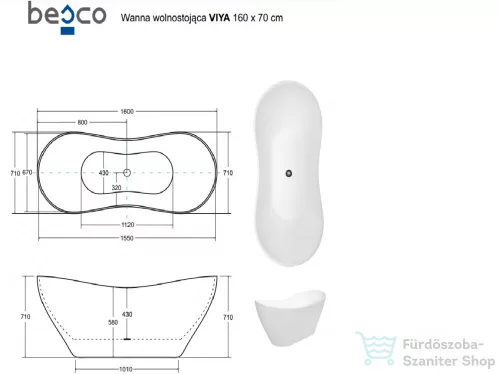 Besco Viya 160x70 szabadon álló kád