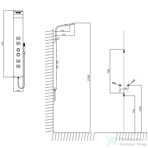 Sapho PRESTIGE termosztatikus zuhanypanel, 200x1400mm, INOX WN337