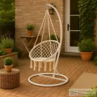 Leziter Cardenas függőfotel állvánnyal bézs-fehér WST-01-Beige_SW-007-STWH