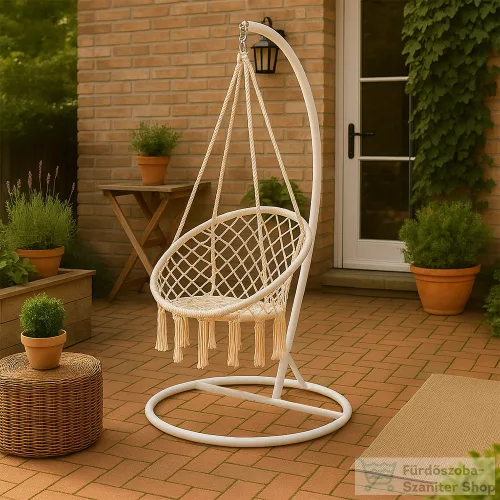 Leziter Cardenas függőfotel állvánnyal bézs-fehér WST-01-Beige_SW-007-STWH