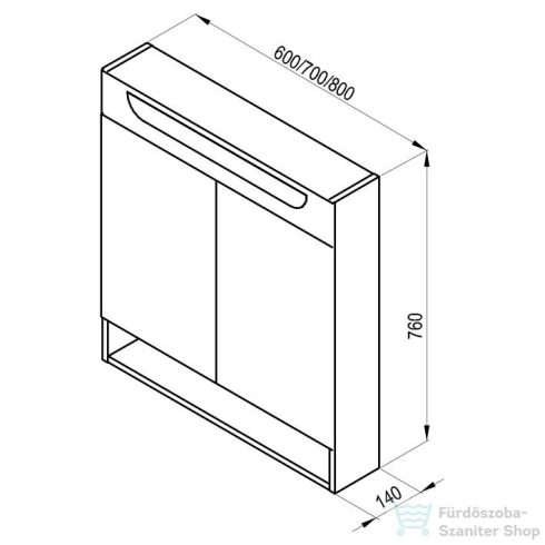 Ravak MC CLASSIC II 600 60x76x14 cm-es tükrös szekrény LED világítással, kapcsoló nélkül,fehér X000001469