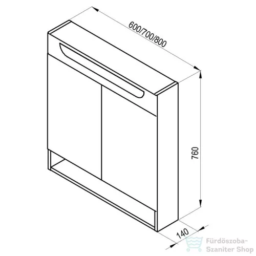 Ravak MC CLASSIC II 600 60x76x14 cm-es tükrös szekrény LED világítással, kapcsoló nélkül,fehér X000001469