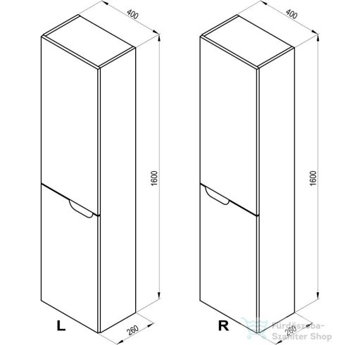 Ravak SB CLASSIC II 400 R 40x160x26 cm-es jobbos 2 ajtós magas szekrény,fehér/szürke X000001475