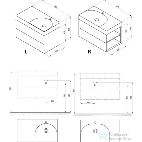 Ravak SD Lite 80 B fürdőszobai szekrény mosdó alá, Grey Green X000001876