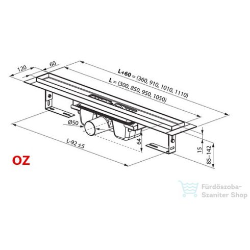 Ravak OZ 10° 850mm-es zuhanyfolyóka, rozsdamentes acél X01576