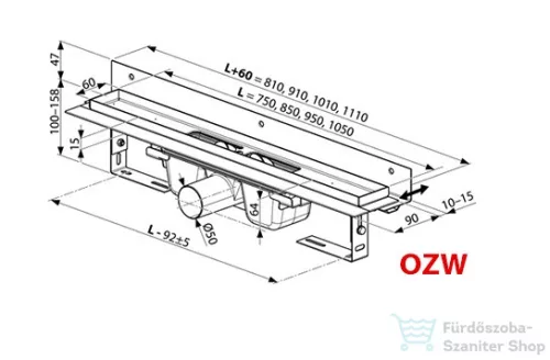Ravak OZW RUNWAY 850mm-es zuhanyfolyóka, rozsdamentes acél (falhoz) X01628