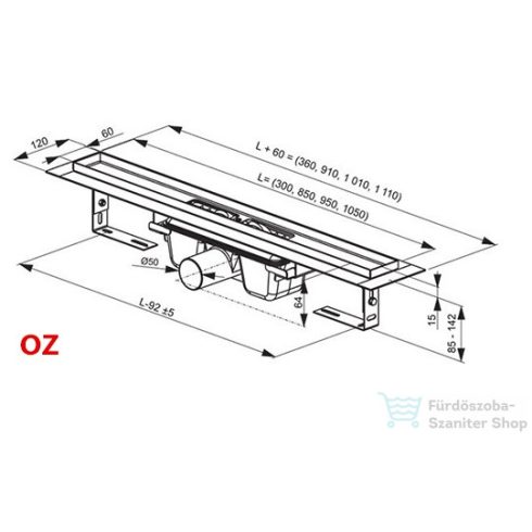 Ravak OZ RUNWAY 850 mm-es zuhanyfolyóka,fekete X01751