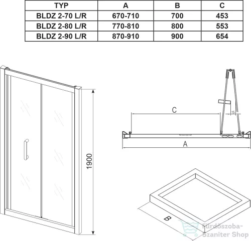 Ravak BLIX BLDZ2-70 70 cm-es tolóajtó Króm+Tansparent X01H10C00Z1