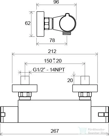 Ravak Termosztátos fali zuhanycsaptelep - lapos TE 072.00/150 X070051
