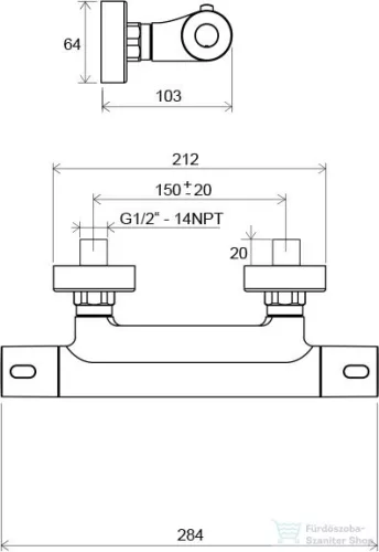 Ravak TE 033.00/150 Termo 300 - Termosztátos fali zuhanycsaptelep (150 mm) X070096