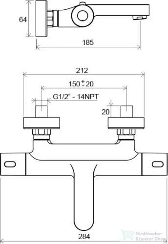 Ravak TE 023.00/150 Termo 300 - Termosztátos fali kádcsaptelep (150mm) X070097