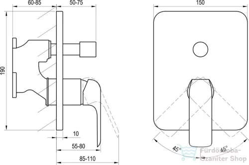 Ravak Flat falba süllyesztett csaptelep váltóval FL 065.00  X070123