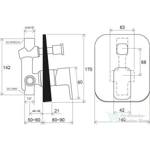 Ravak 10° Free falba süllyesztett csaptelep váltóval, belső egységgel TD F 061.00  X070134