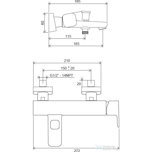 Ravak 10° FREE BLACK kádcsaptelep TD F 022.20/150, fekete X070152