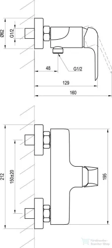 Ravak Flat Black zuhanycsaptelep zuhanyszett nélkül, fekete FL 032.20/150 (X070177)