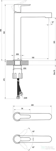 Ravak  Puri Black magasított mosdócsaptelep leeresztő nélkül, fekete PU 015.20 (X070182)
