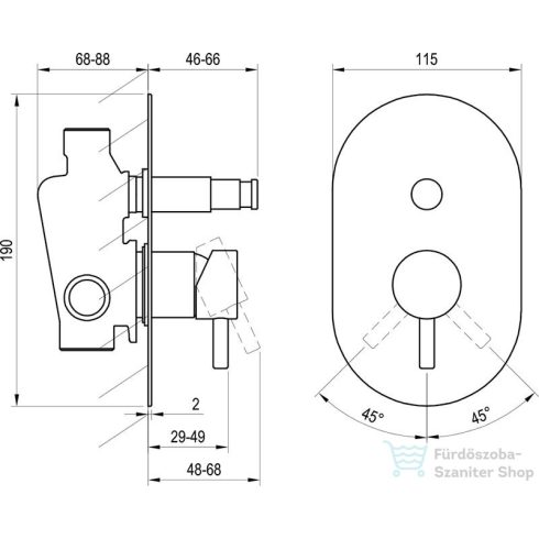 Ravak Espirit falsík alatti kád /zuhany csaptelep belső egységgel,króm X070204