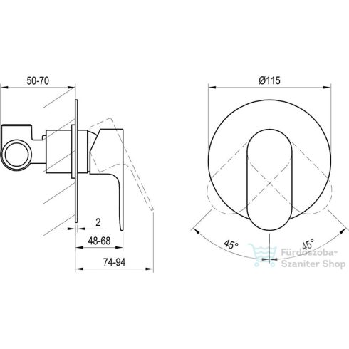 Ravak Eleganta falsík alatti kád /zuhany csaptelep belső egységgel,króm X070219