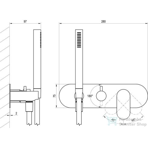 Ravak Eleganta 2 utas falsík alatti kád/zuhany csaptelep kézi zuhanyszettel,belső egység nélkül,White velvet X070263