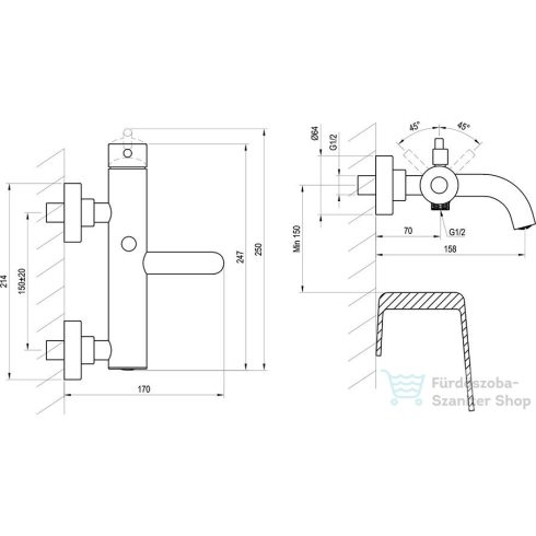 Ravak Espirit ES 022.20BLM kádöltő csaptelep zuhanyszett nélkül,Black matt X070279
