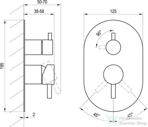 Ravak Espirit falsík alatti kád /zuhany csaptelep belső egység nélkül,Black matt X070288