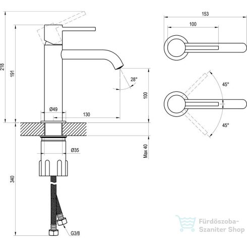 Ravak Espirit 190 ES 012.20GB mosdó csaptelep leeresztő nélkül, Graphite Brushed X070310