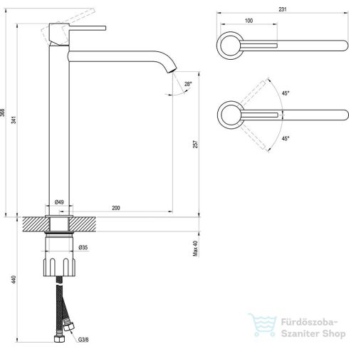 Ravak Espirit 340 ES 015.20GB magasított mosdó csaptelep leeresztő nélkül,Graphite brushed X070311