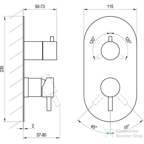 Ravak Espirit három utas falsík alatti kád/zuhany csaptelep belső egység nélkül,Graphite brushed X070320