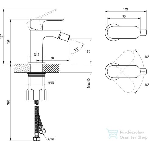 Ravak Eleganta bidé csaptelep leeresztő nélkül,graphite brushed X070332