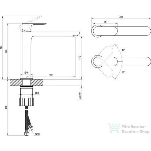 Ravak Eleganta 220 magasított mosdó csaptelep leeresztő nélkül,Rose gold brushed X070388