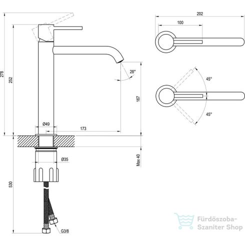 Ravak Espirit 250 ES 014.20GB magasított mosdó csaptelep leeresztő nélkül,Graphite brushed X070391